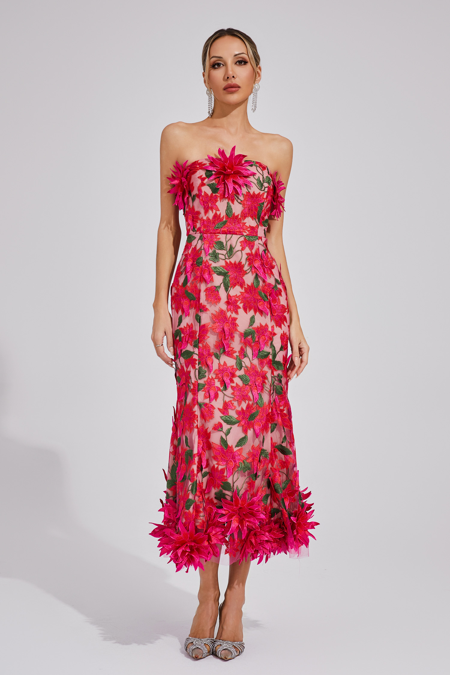 Ricardo Red Flower Off Shoulder Dress