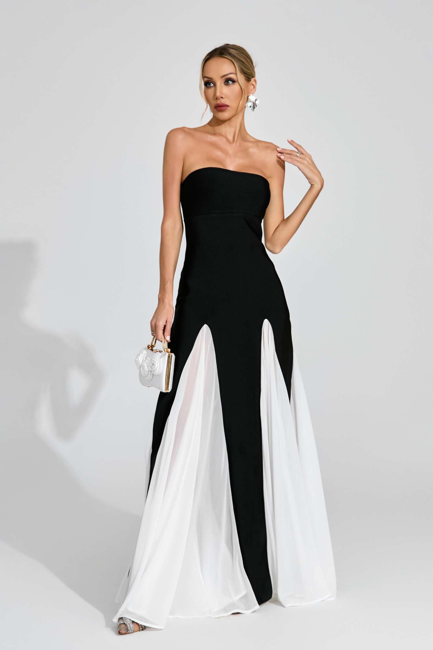Adonis Black White Strapless Dress