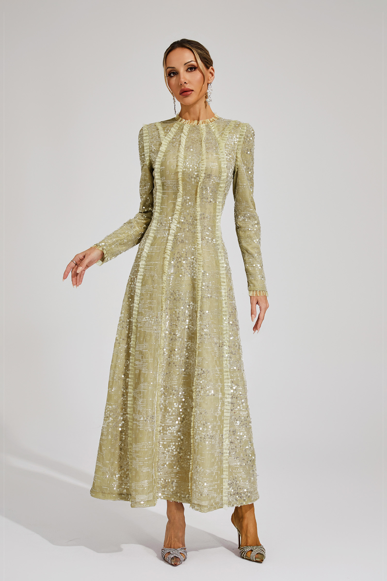 Odelette Apricot Sequin Maxi Dress