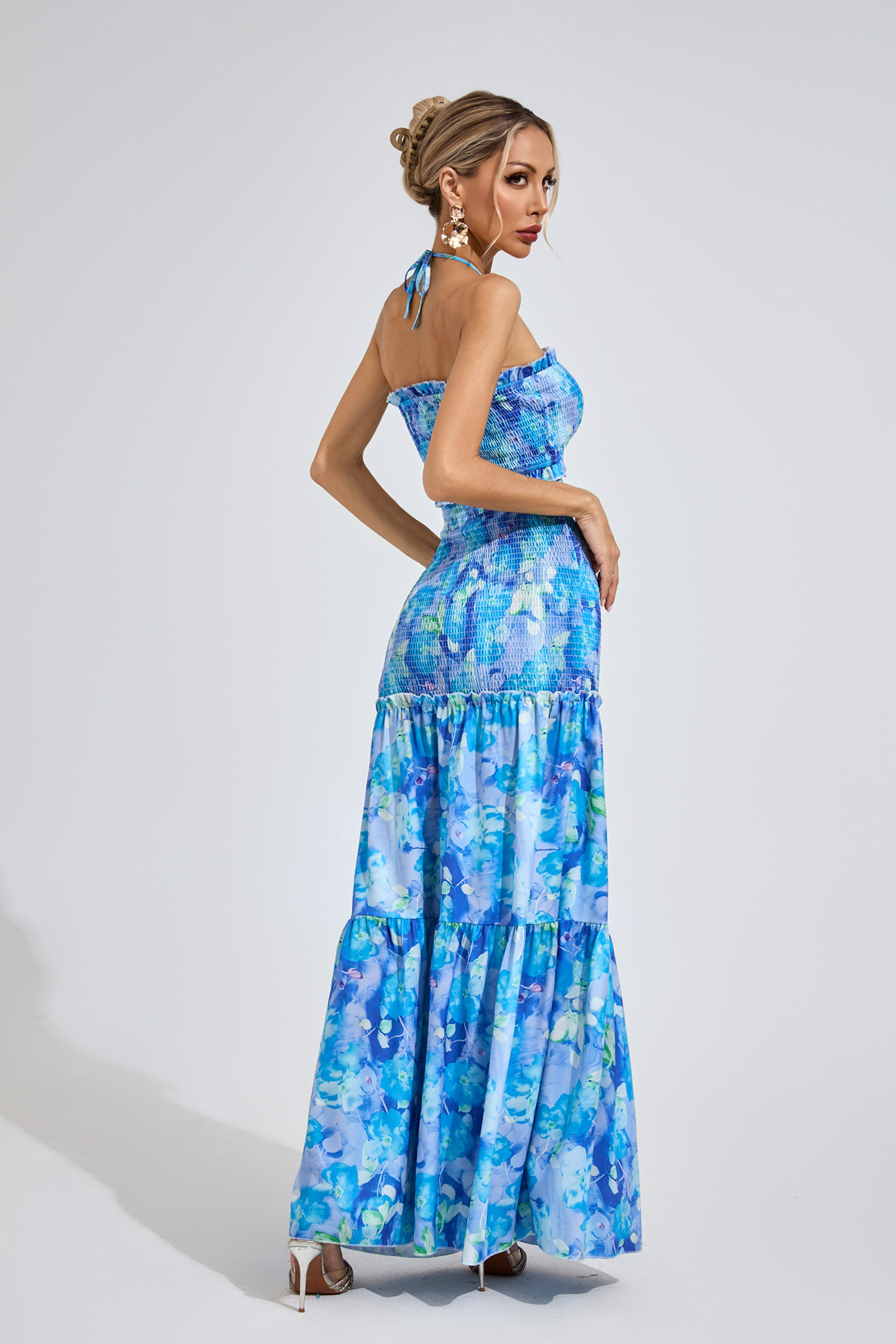 Jenkins Sapphire Blue Ruffle Halter Dress