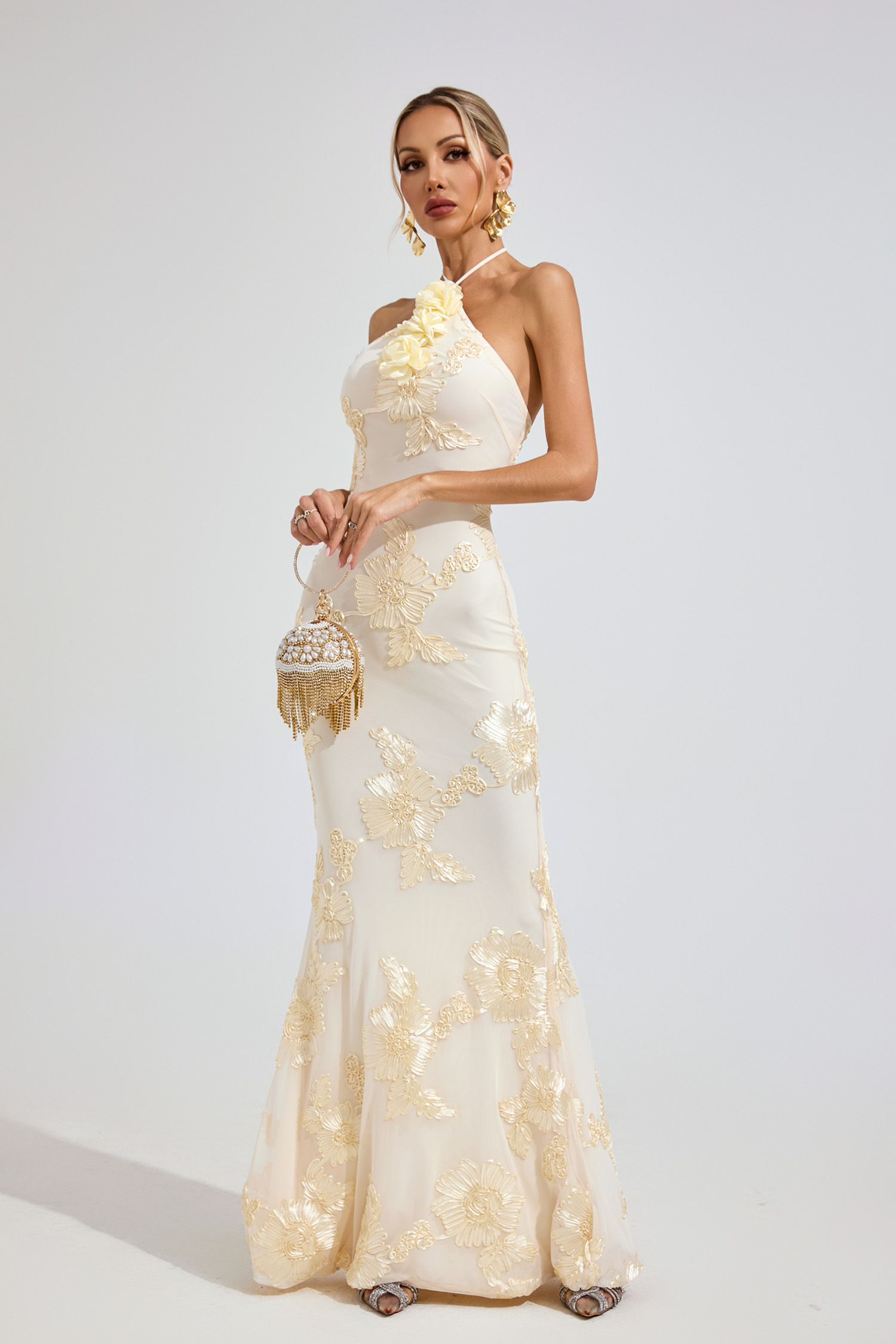 Harper Raw White Strapless Maxi Dress