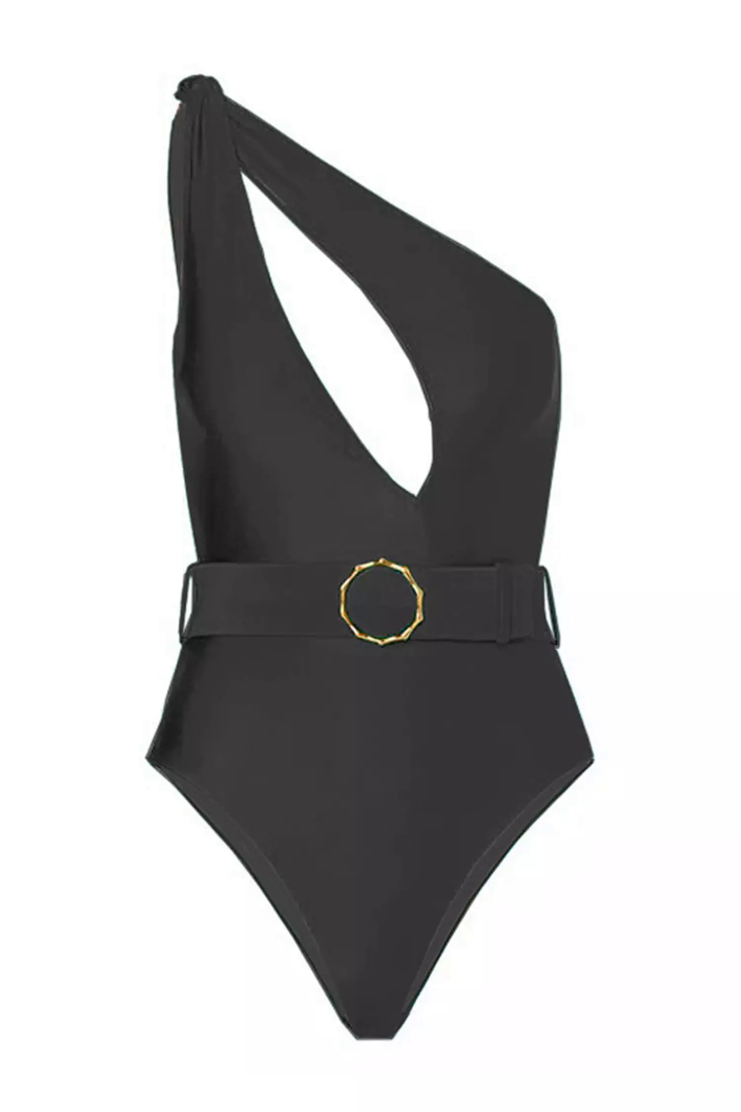 Black One Shoulder Belted Swimwear
