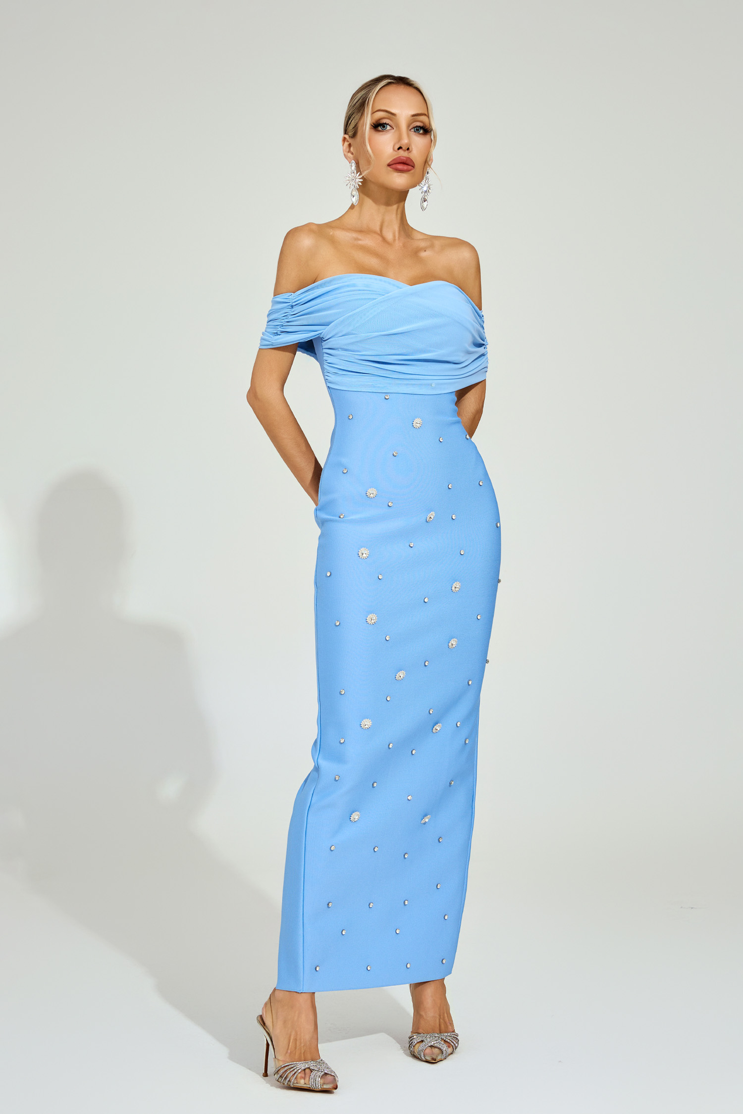 Bishop Light Blue Off - Shoulder Midi Dress