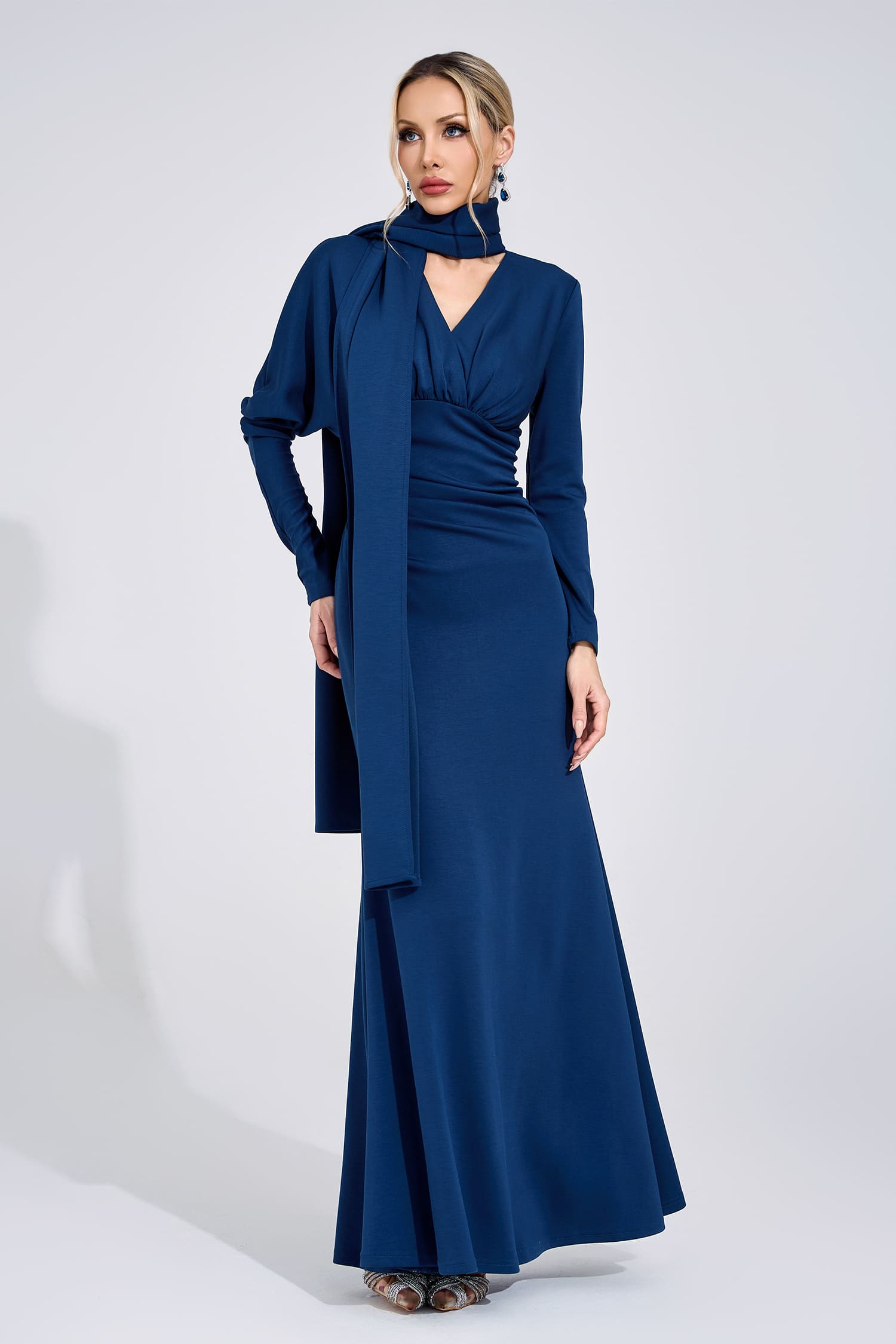Zephyrine Navy Blue Tie Maxi Dress