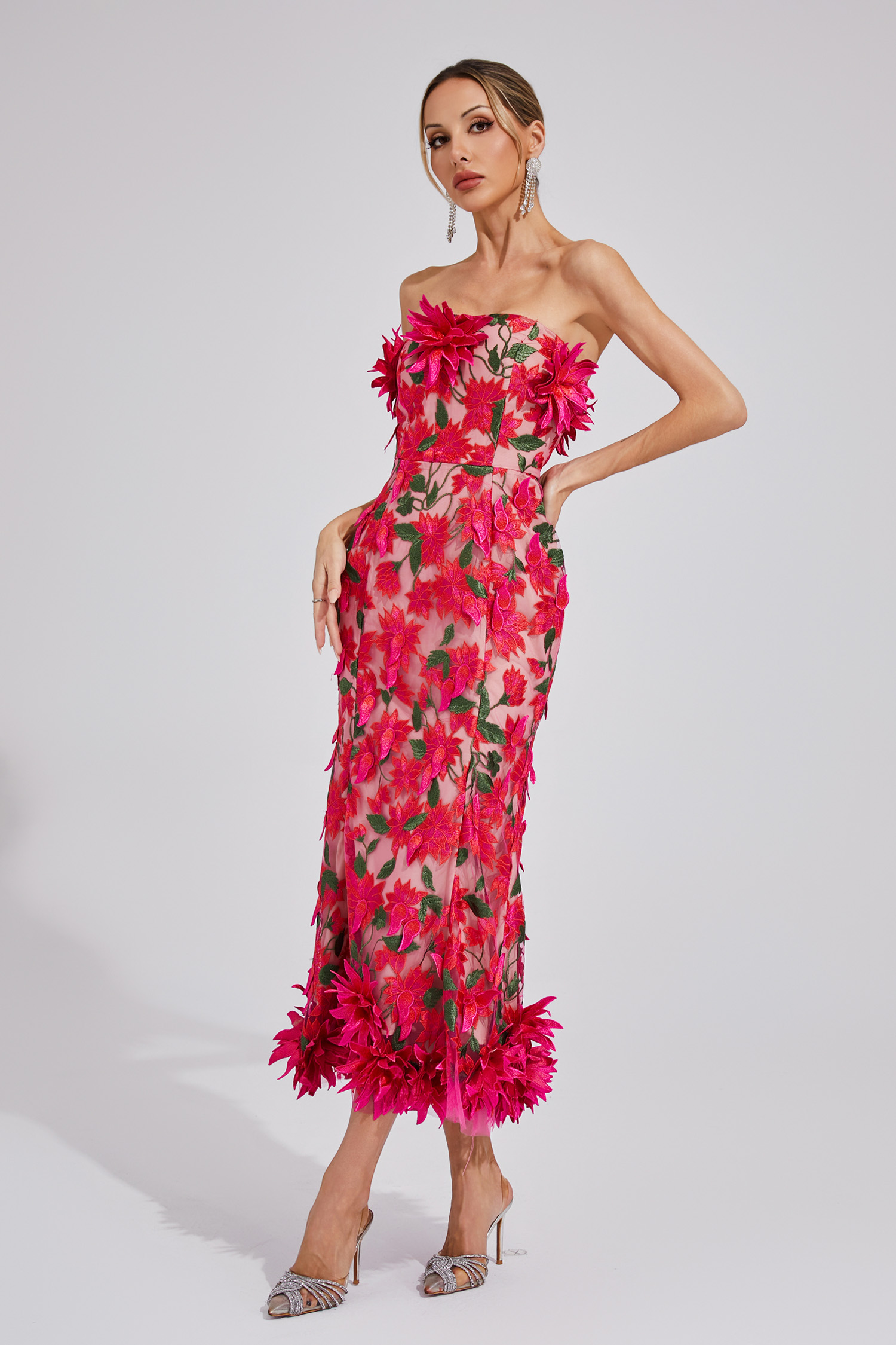 Ricardo Red Flower Off Shoulder Dress