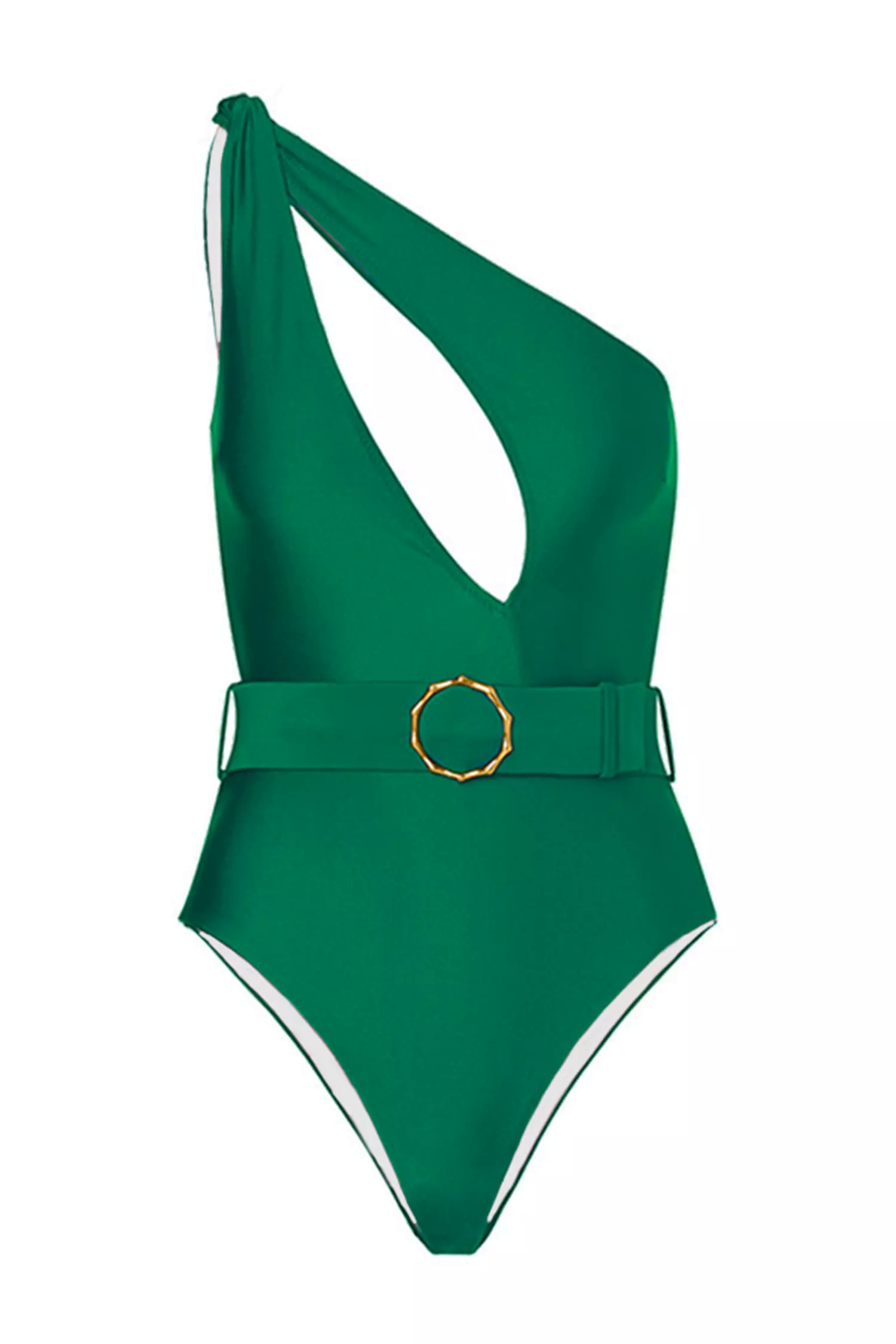 Green One Shoulder Belted Swimwear