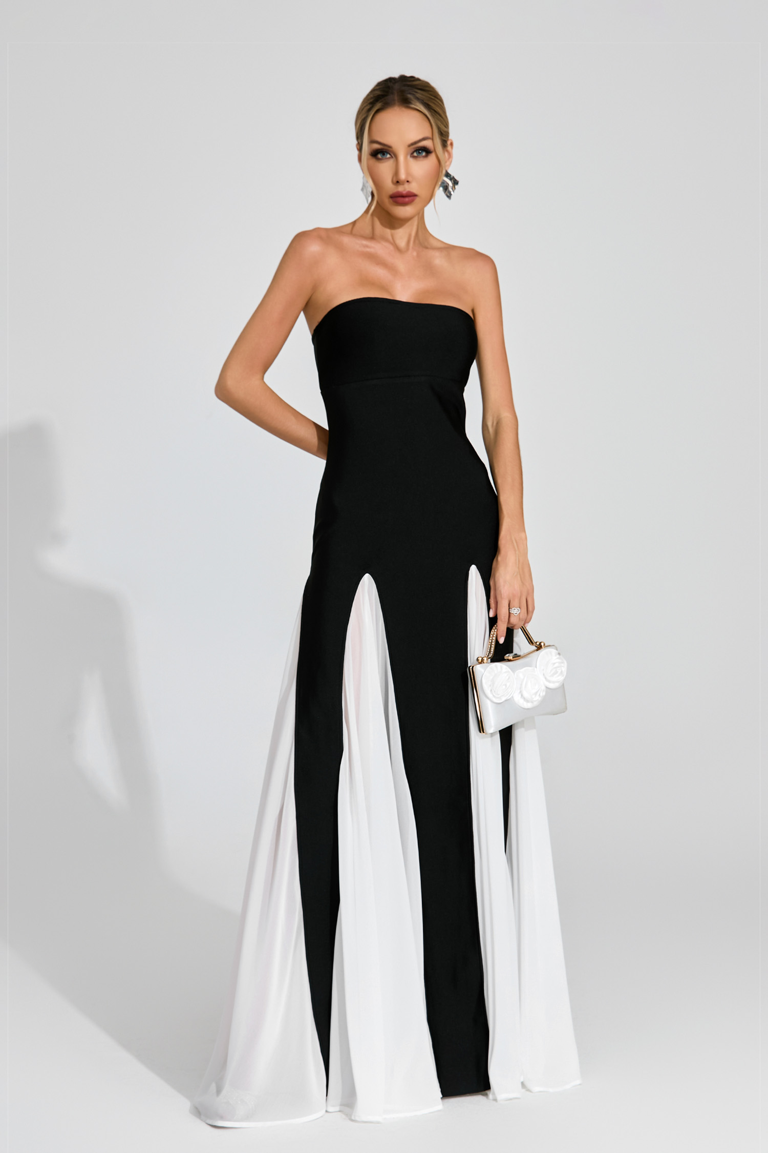 Adonis Black White Strapless Dress