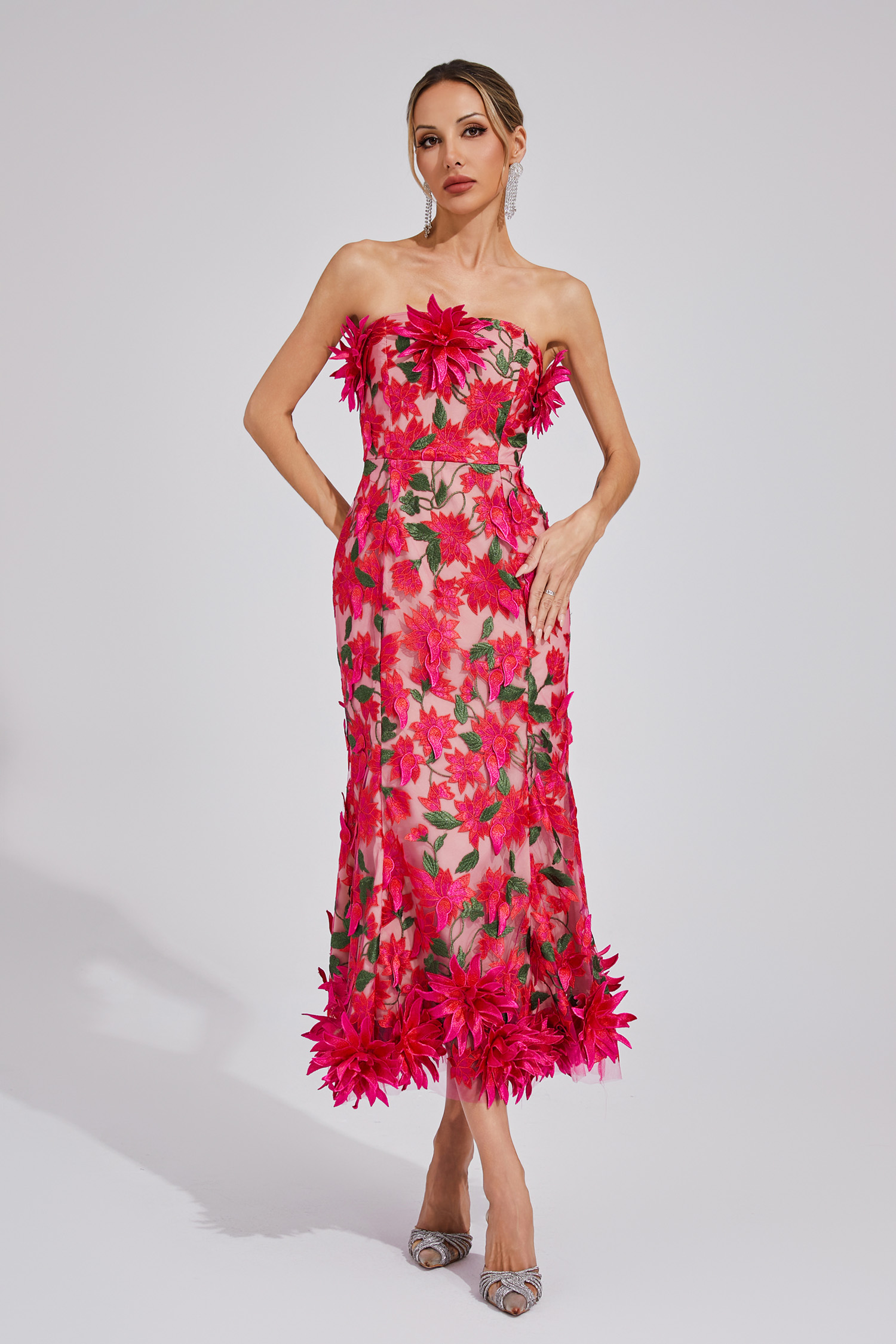 Ricardo Red Flower Off Shoulder Dress