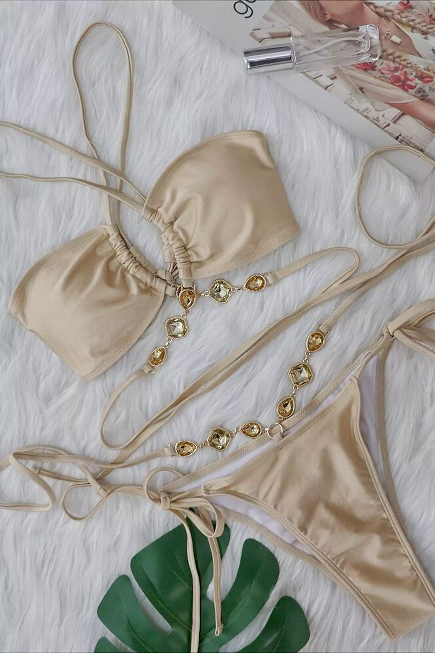 Ellen Apricot Diamond Halter Strap Bikini