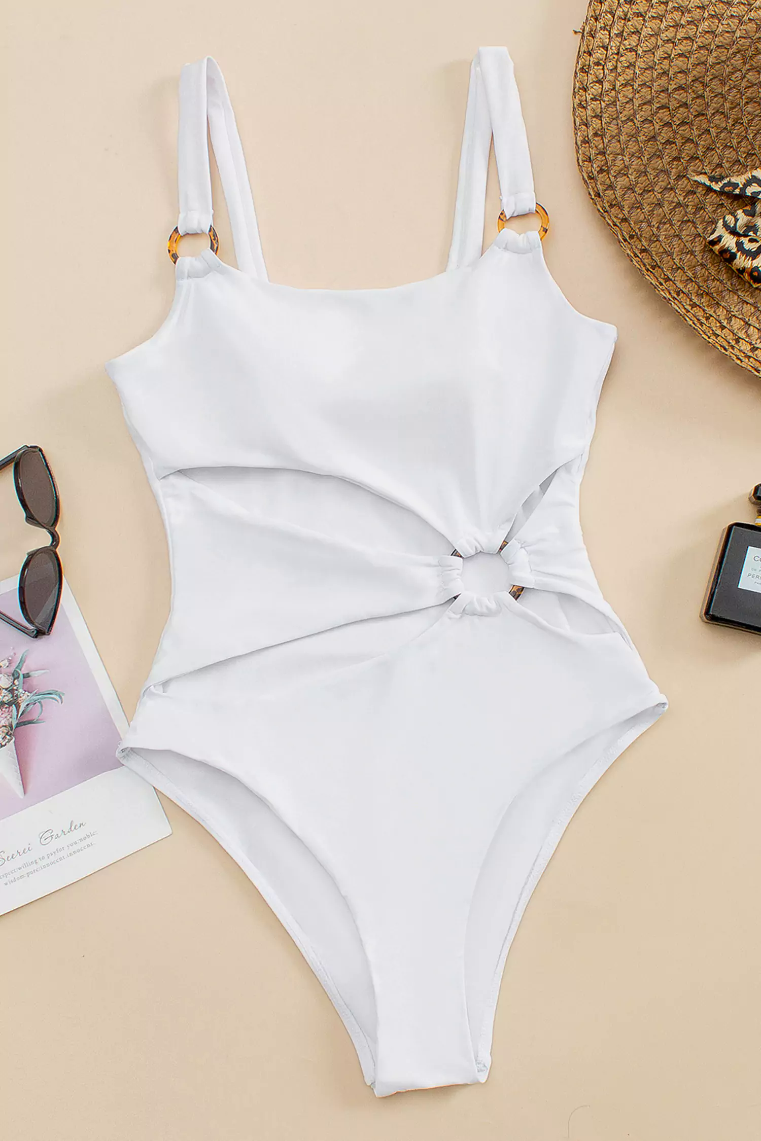 White Cut Out One Piece Swimwear