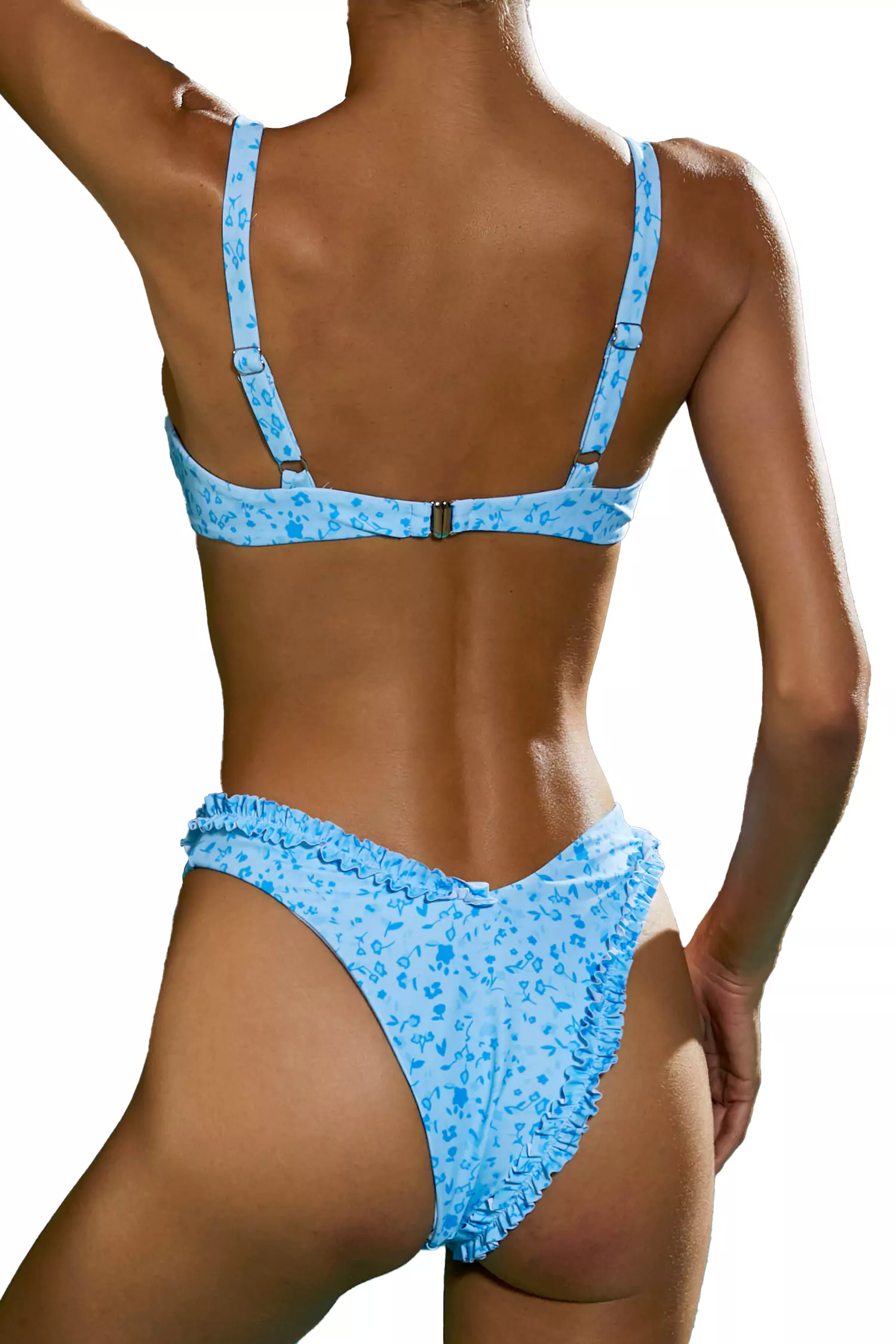 Blue Ruched Printed Bikini