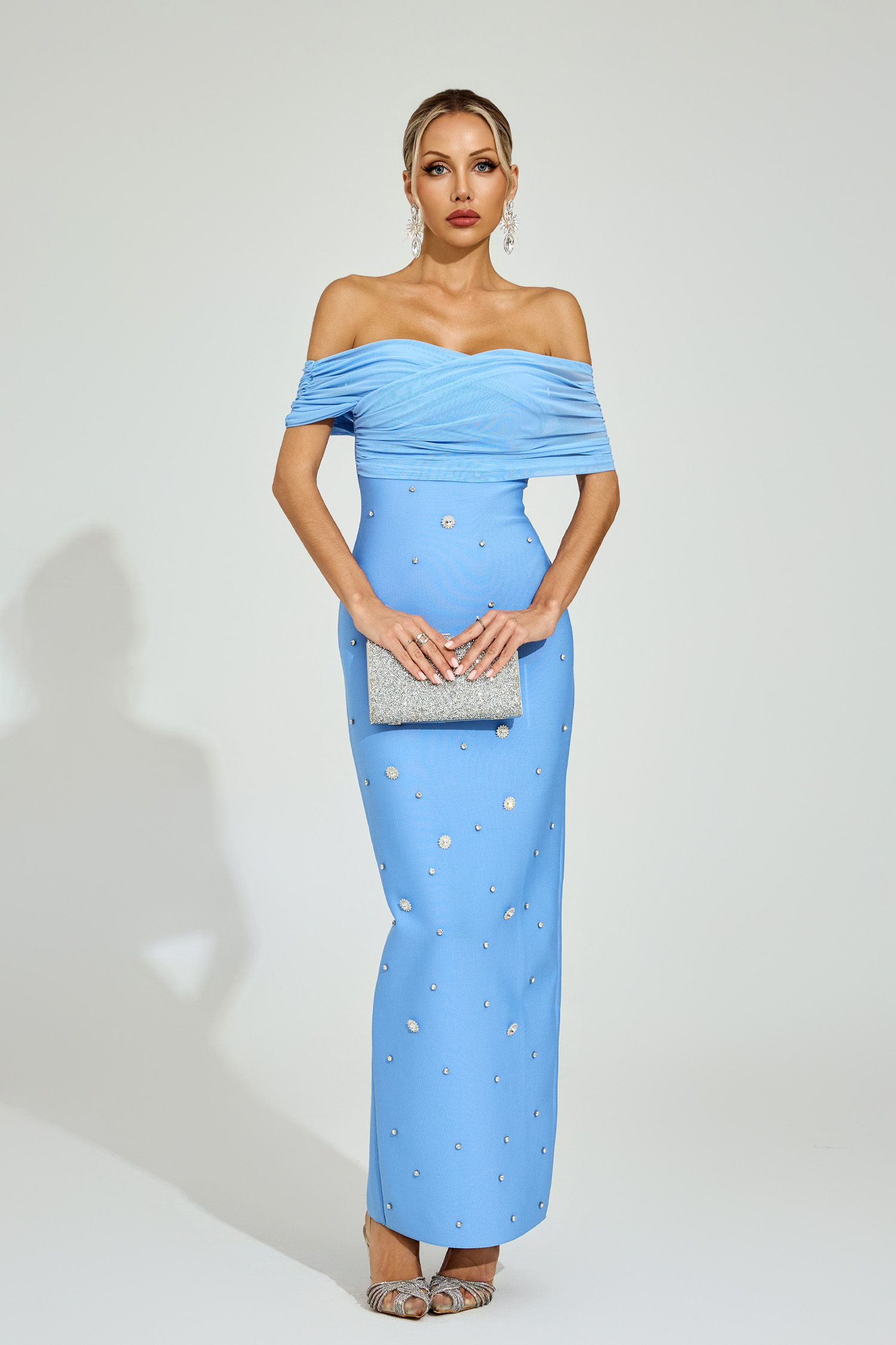 Bishop Light Blue Off - Shoulder Midi Dress