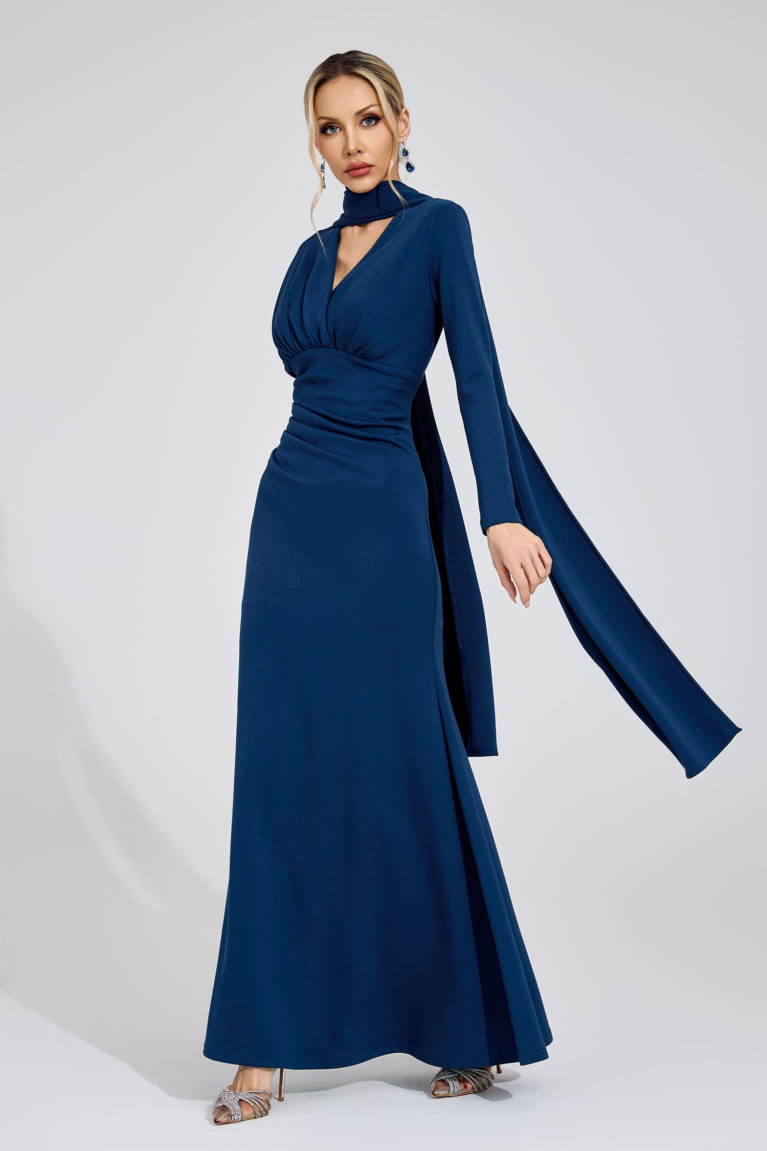 Zephyrine Navy Blue Tie Maxi Dress