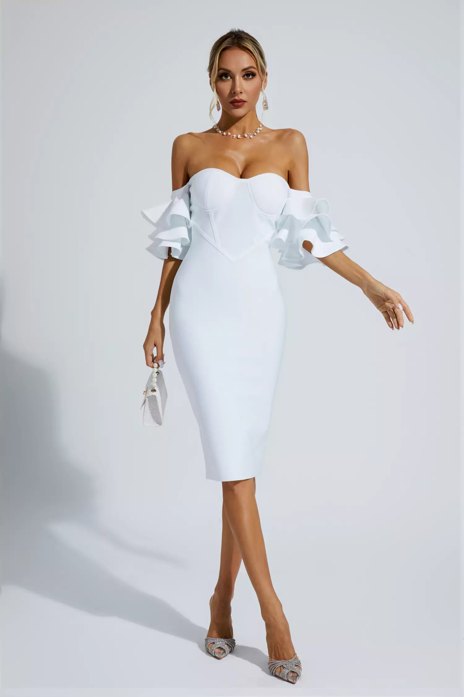Raya White Bandage Bridesmaid Midi Dress