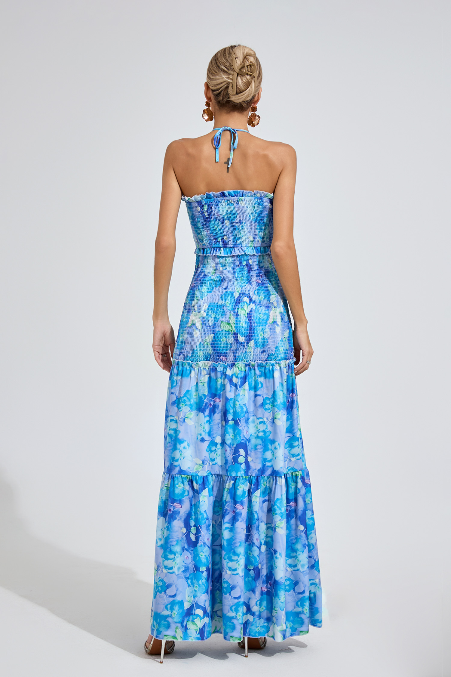 Jenkins Sapphire Blue Ruffle Halter Dress