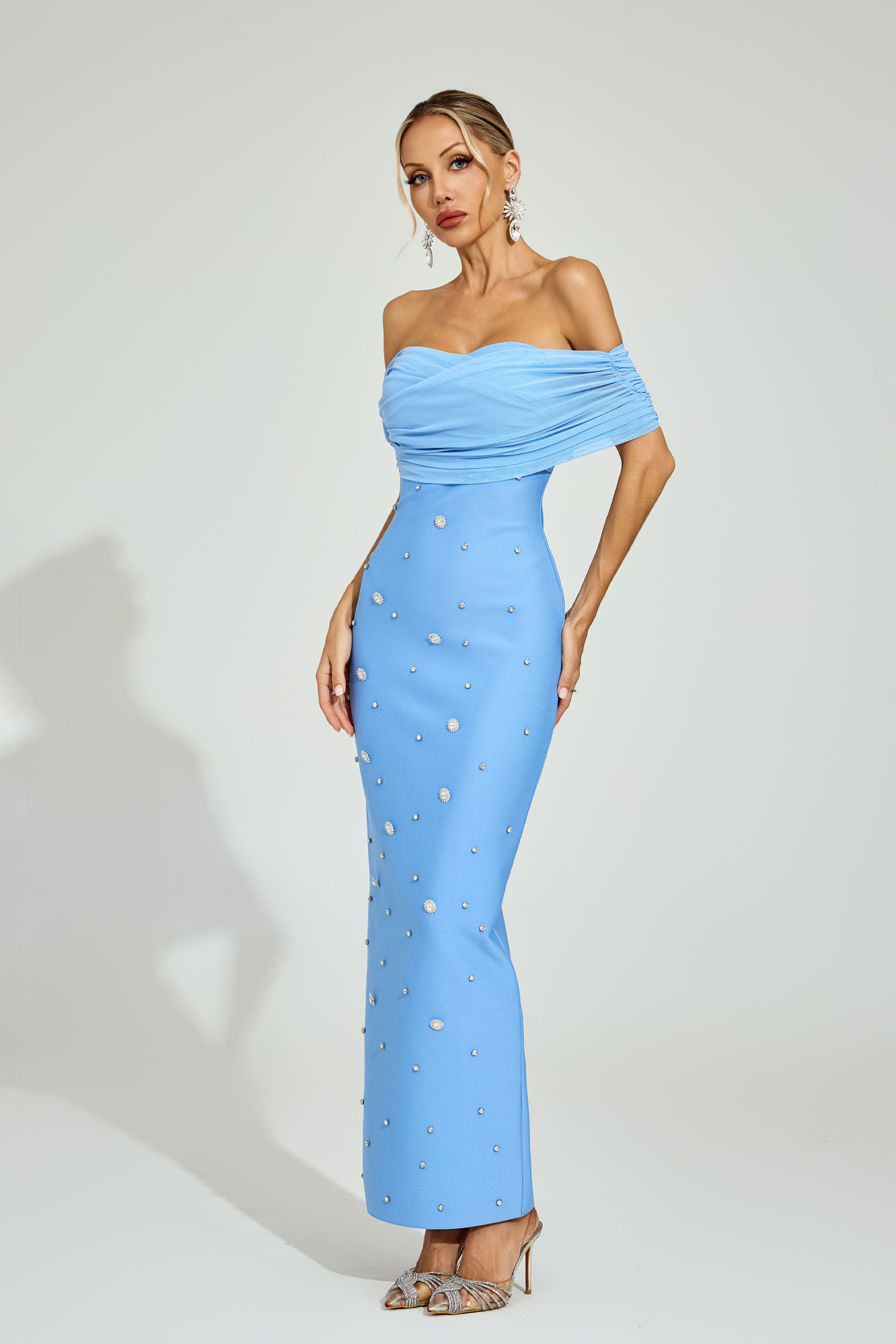Bishop Light Blue Off - Shoulder Midi Dress