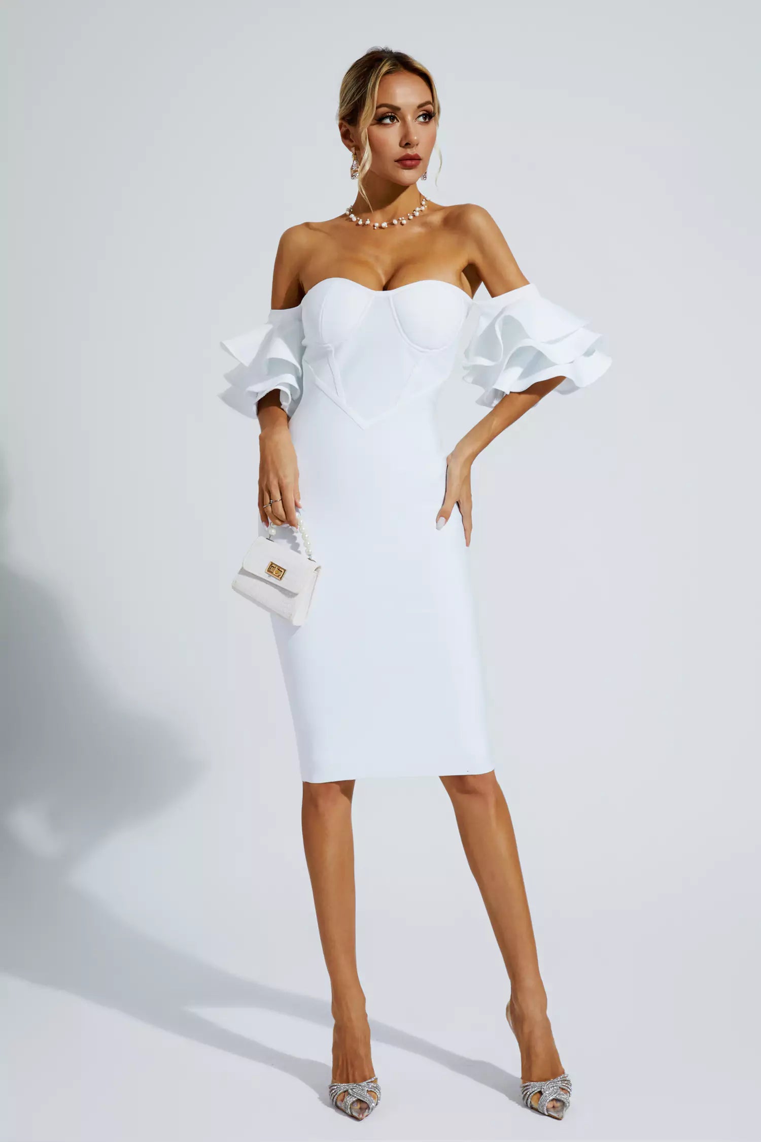 Raya White Bandage Bridesmaid Midi Dress