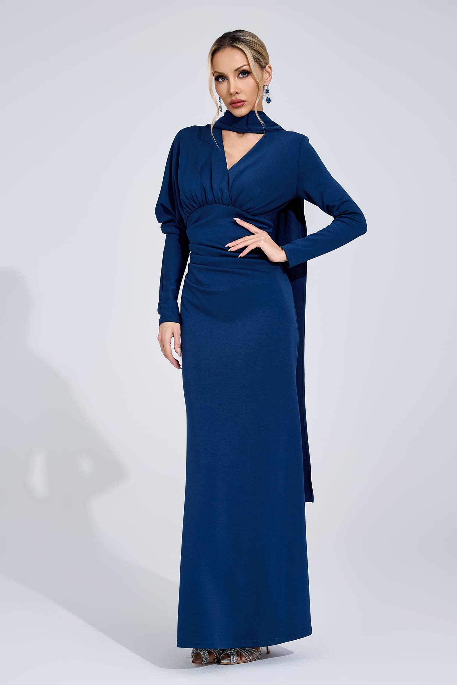 Zephyrine Navy Blue Tie Maxi Dress