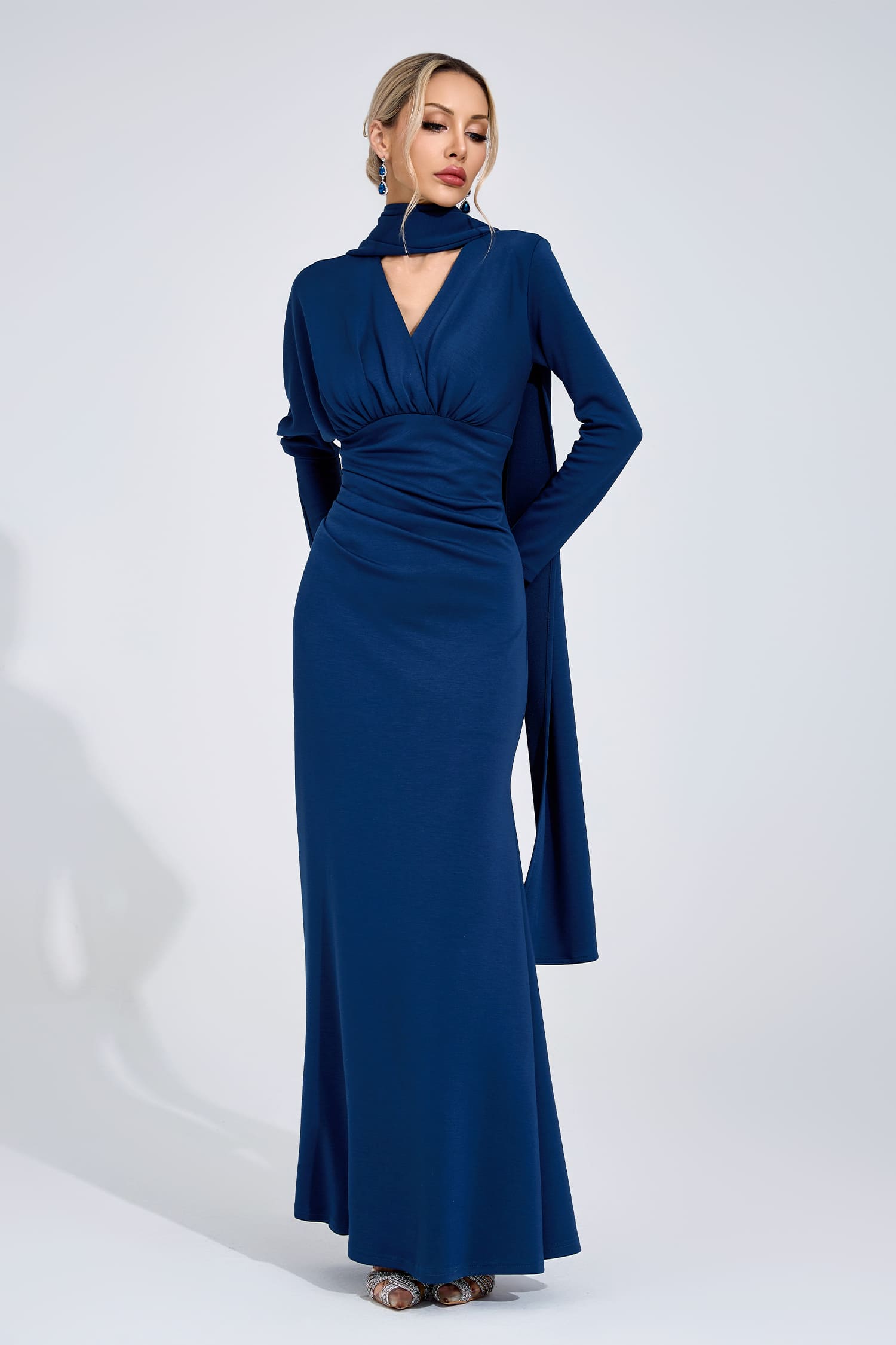 Zephyrine Navy Blue Tie Maxi Dress