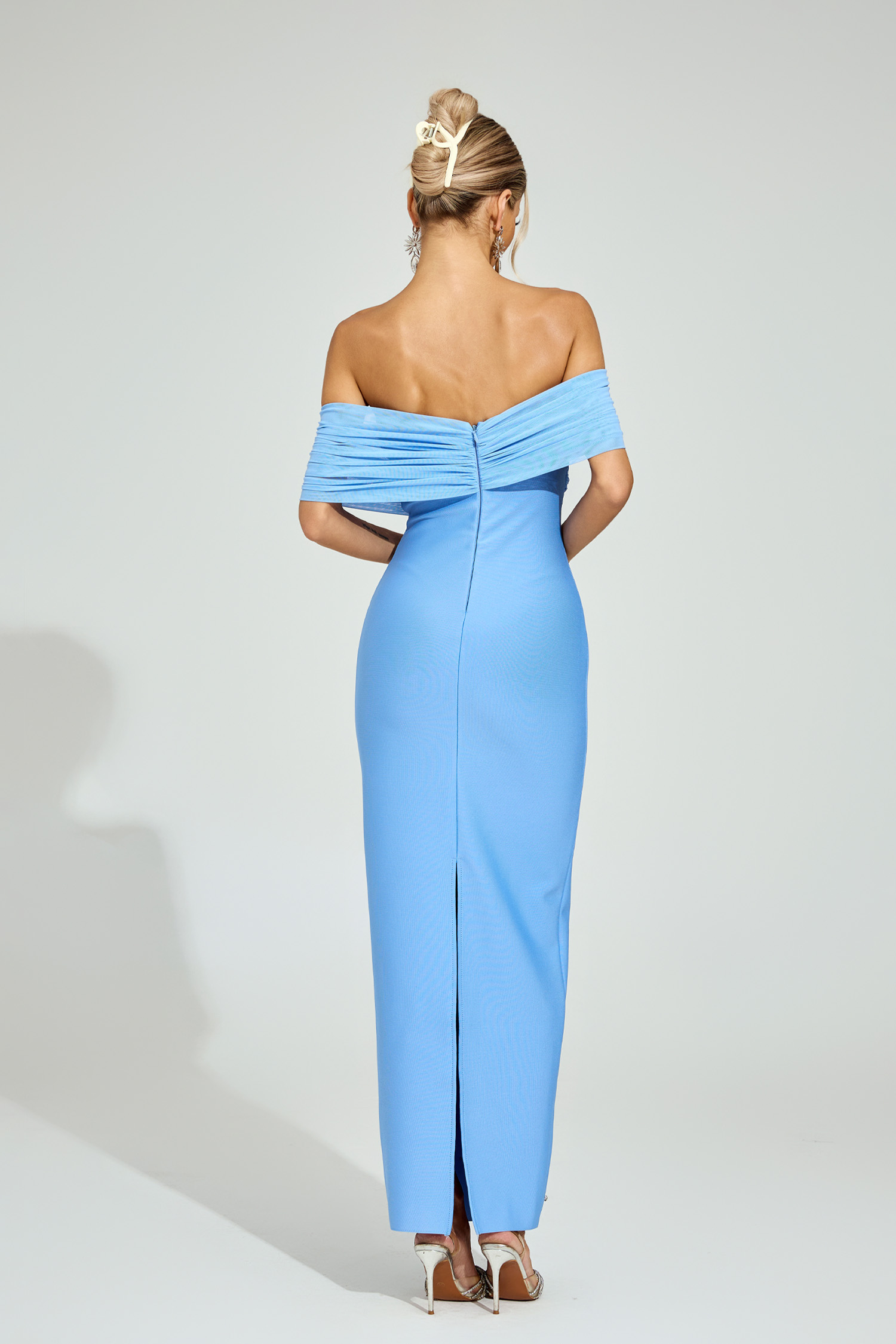 Bishop Light Blue Off - Shoulder Midi Dress