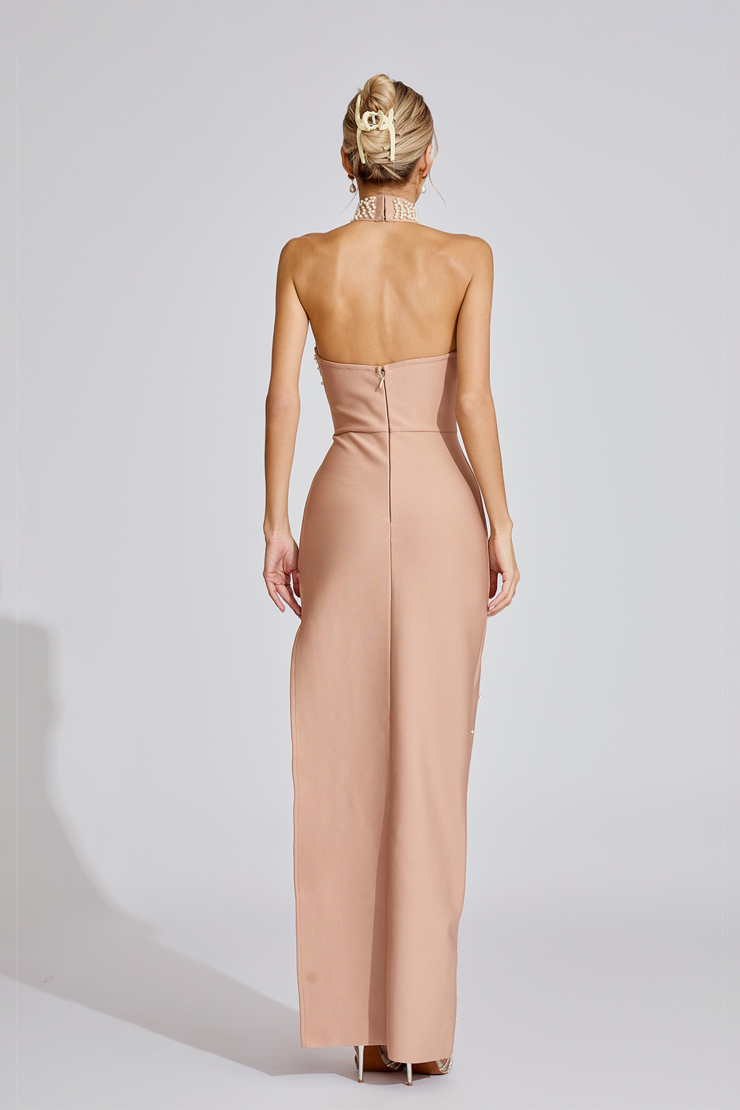 Clover Apricot Pearl Halter Maxi Dress