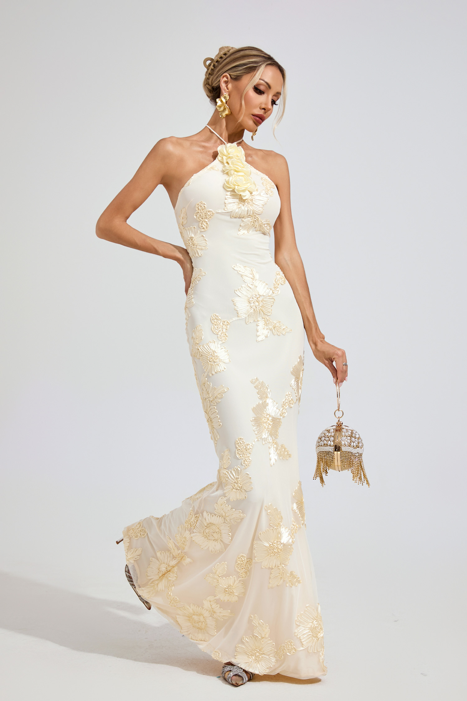 Harper Raw White Strapless Maxi Dress