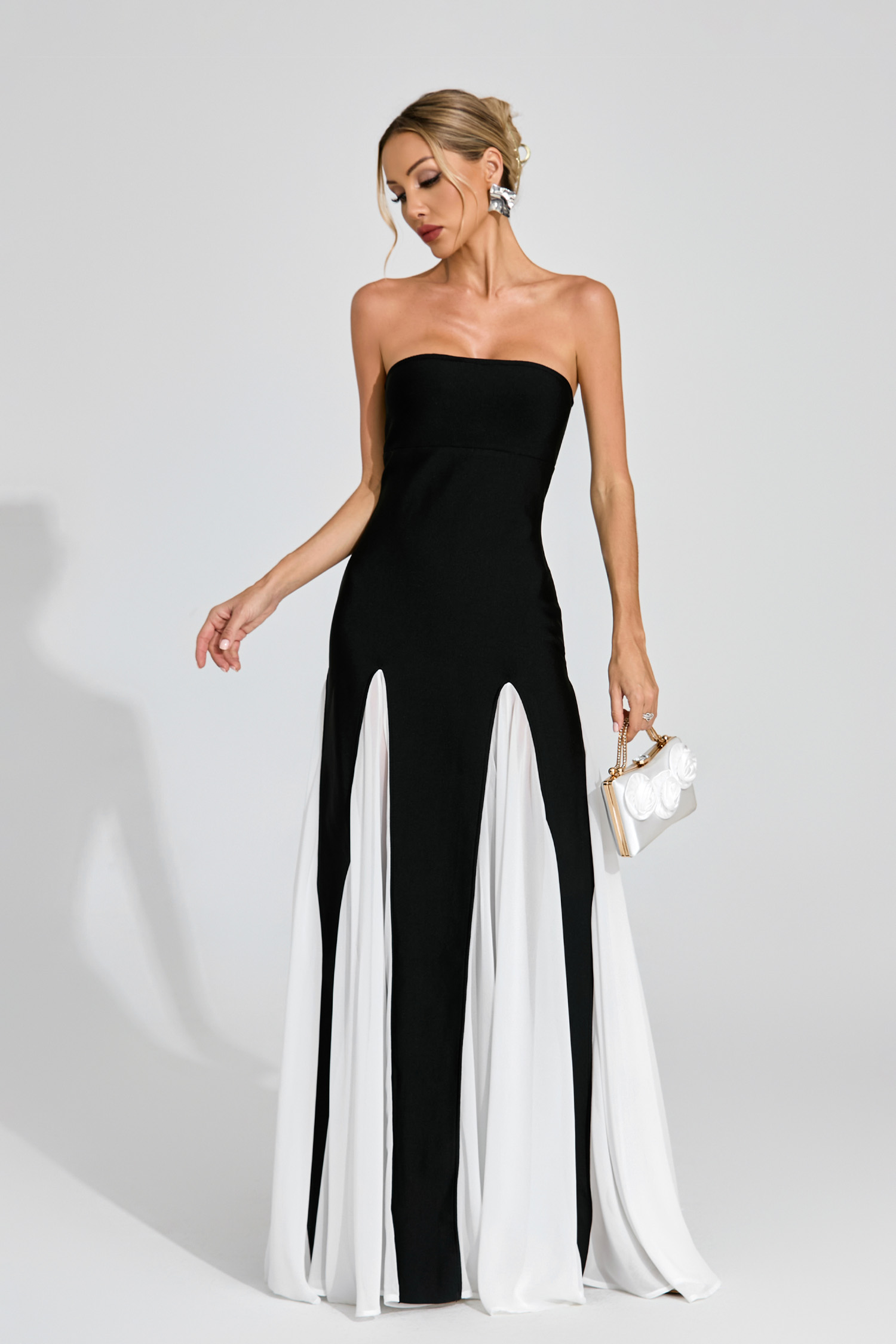 Adonis Black White Strapless Dress