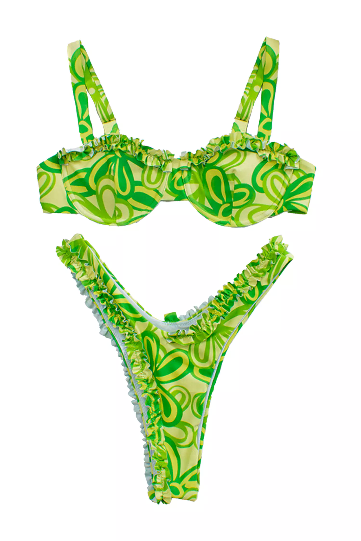 Green Ruched Printed Bikini