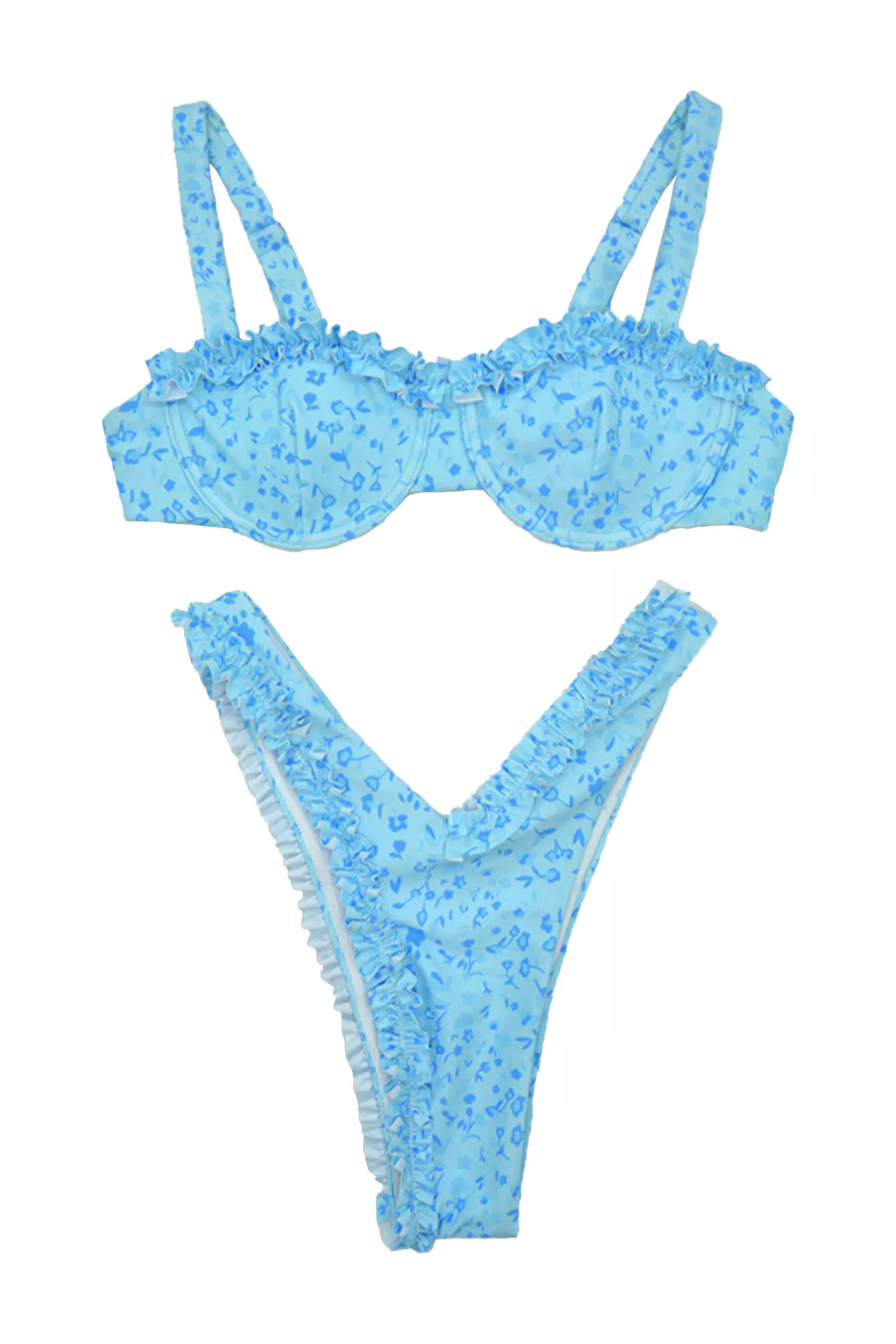 Blue Ruched Printed Bikini