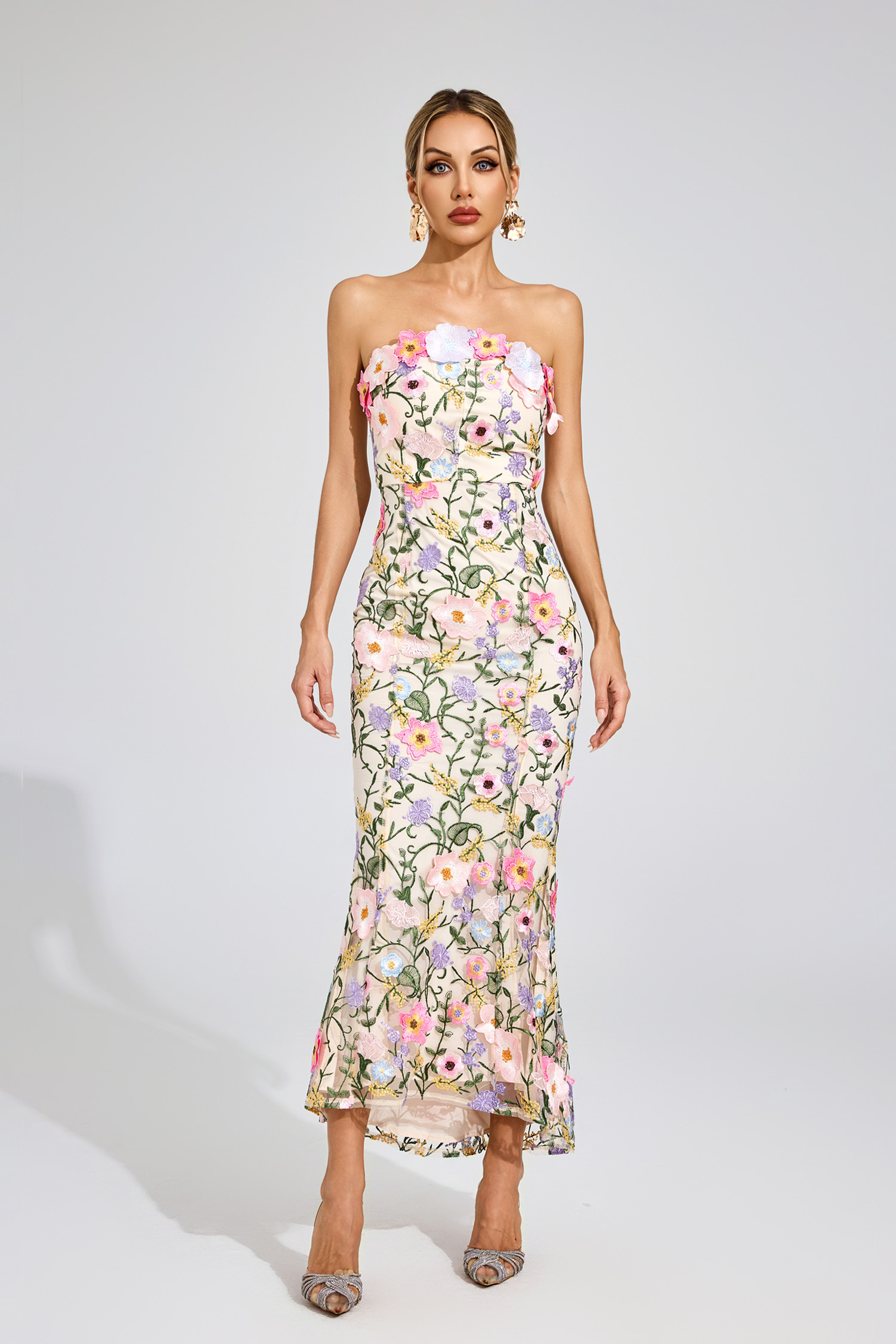 Bloomer Apricot Floral Embroider Dress