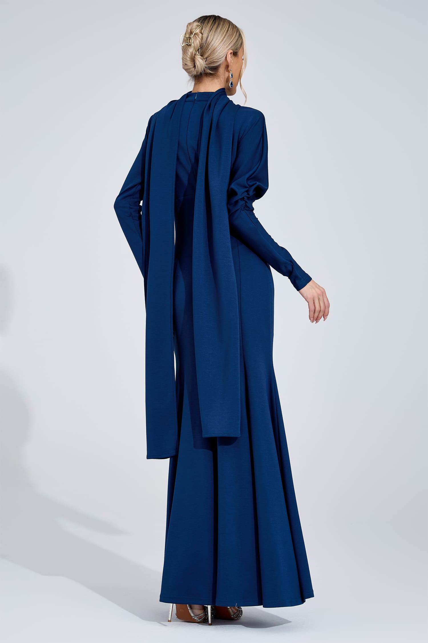 Zephyrine Navy Blue Tie Maxi Dress